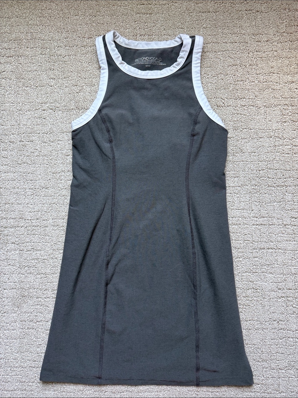 Beyond Yoga Charcoal Tank Dress with White Trim